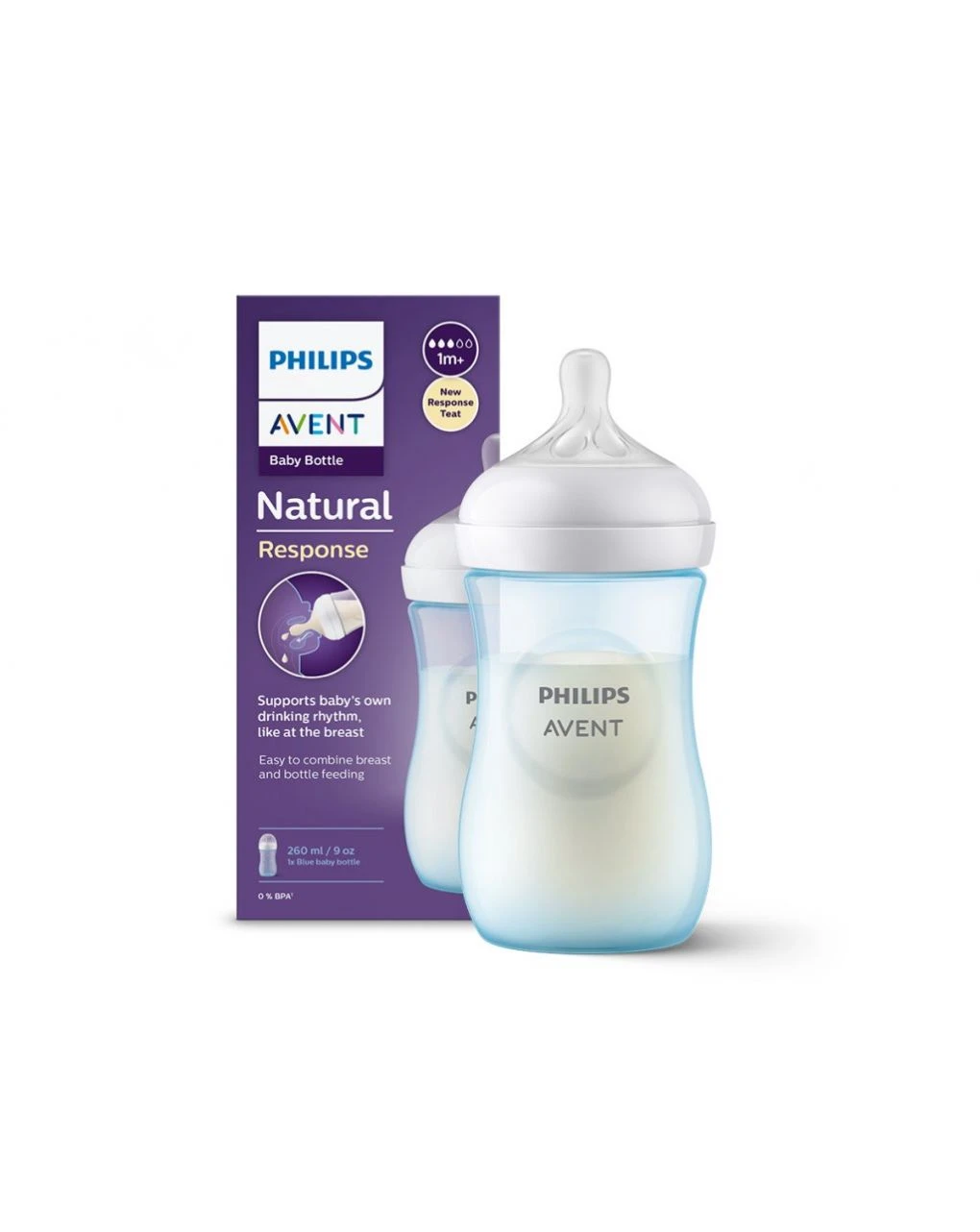 Biberon Natural Con Tettarella A Risposta Naturale Azzurro Da 260 Ml 1m+ | Senza Bpa - Philips Avent 1 Biberon Natural Con Tettarella A Risposta Naturale Azzurro Da 260 Ml 1m+ | Senza Bpa - Philips Avent
