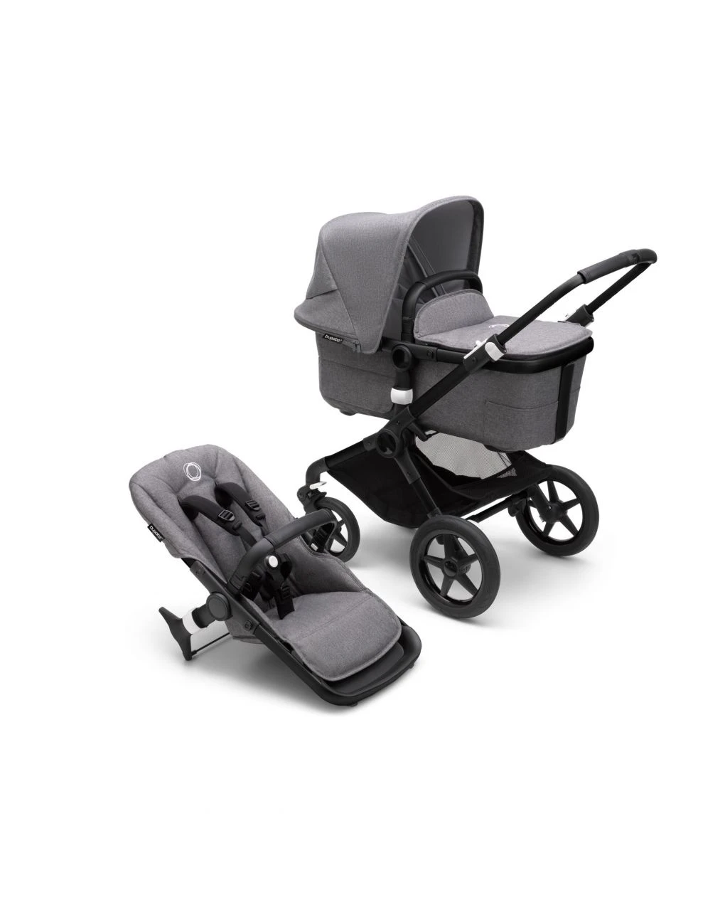 Bugaboo Fox 3 Navicella E Passeggino Telaio Nero, Tessuti E Cappottina Grey Melange 1 Bugaboo Fox 3 Navicella E Passeggino Telaio Nero, Tessuti E Cappottina Grey Melange