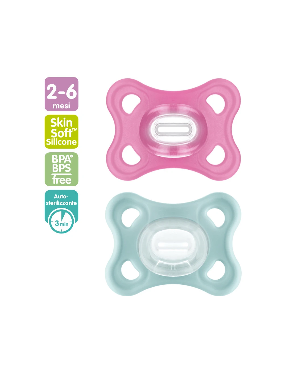 Mam 2 Pz Succhietti Comfort 2-6m Silicone Rosa/azzurro 1 Mam 2 Pz Succhietti Comfort 2-6m Silicone Rosa/azzurro