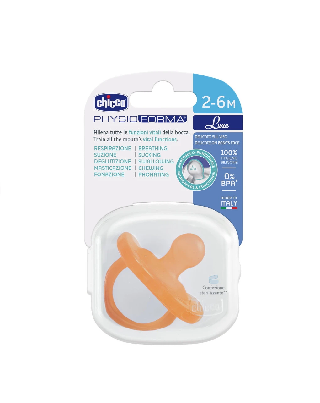 Gommotto Silicone Luxe 2-6m 1pz Arancio - Chicco 2 Gommotto Silicone Luxe 2-6m 1pz Arancio - Chicco - immagine 2